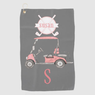 Fun Glitzy Golf Cart Monogram Name  Golf Towel