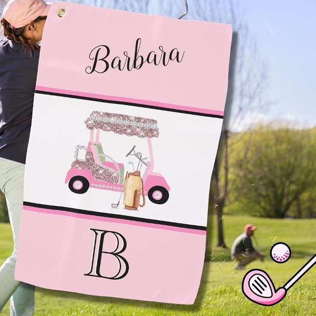 Fun Glitzy Golf Cart Monogram Name  Towel (Creator Uploaded)