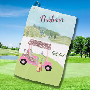 Fun Glitzy Golf Cart Scenic Personalised Two Colou Golf Towel