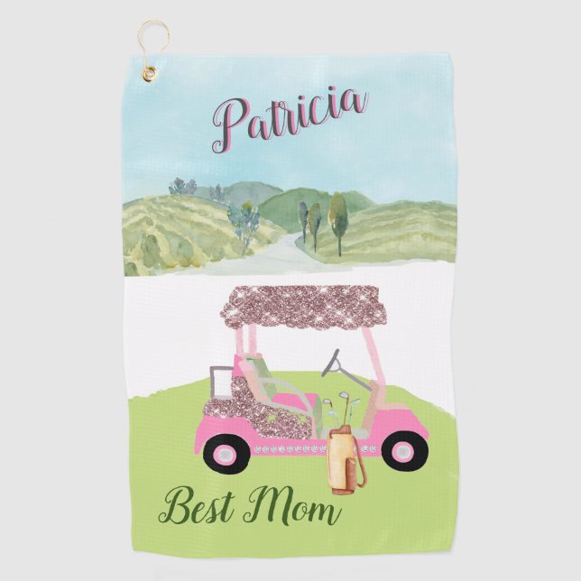 Fun Glitzy Golf Cart Scenic Personalised Two Colou Towel (Front)