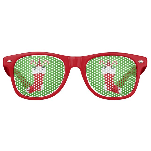 Fun Gnome in Red Christmas Stocking Green Swirled Retro Sunglasses (Front)
