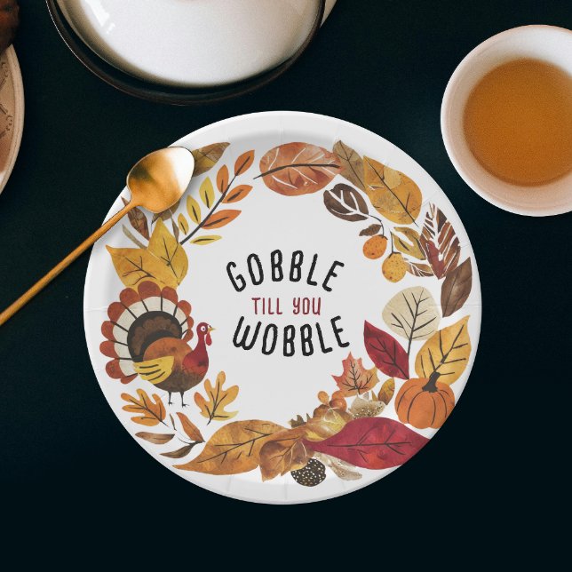Fun Gobble Till You Wobble Thanksgiving Watercolor Paper Plate (Creator Uploaded)
