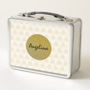 Fun Gold and Beige Glitter Metal Lunch Box