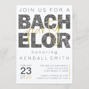 Fun Gold and Black Sparkle Bachelor Party Invitation