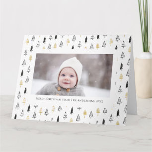 Fun Gold Black Pine Tree Minimalist Christmas Card