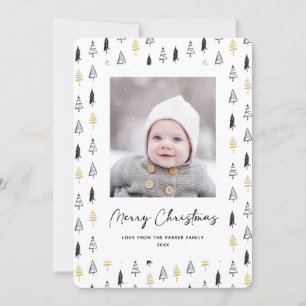 Fun Gold Black Pine Tree Minimalist Christmas Holiday Card