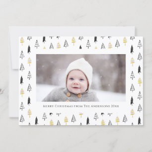 Fun Gold Black Pine Tree Minimalist Christmas Holiday Card