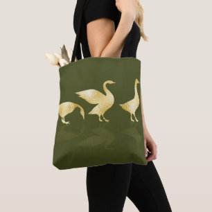 Fun Gold Foil Geese Green Personalizable Tote Bag