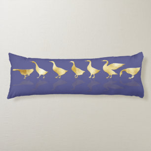 Fun Gold Foil Geese Periwinkle Name Body Pillow