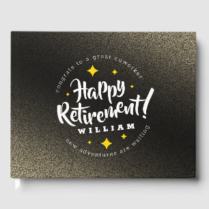 Fun Gold Glitter Stars Retirement New Adventures Guest Book