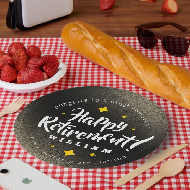 Fun Gold Glitter Stars Retirement New Adventures Paper Plate (Picnic)