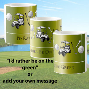 Fun Gold Golf Balls and Cart With Custom Message Coffee Mug