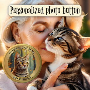 Fun Gold Metallic Photo Cat Mum Button