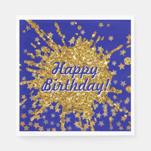 Fun gold pink sparkle glitter graffiti paint stars napkin