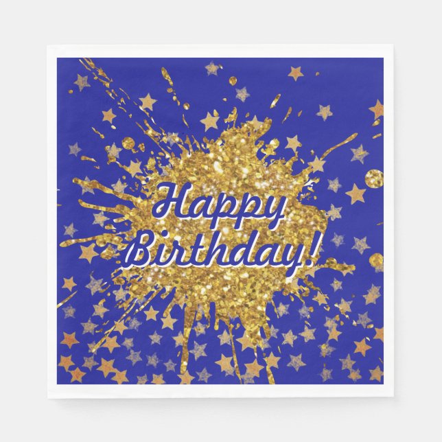 Fun gold pink sparkle glitter graffiti paint stars napkin (Front)