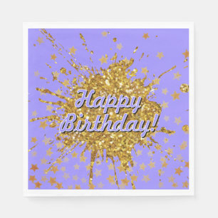 Fun gold pink sparkle glitter graffiti paint stars napkin