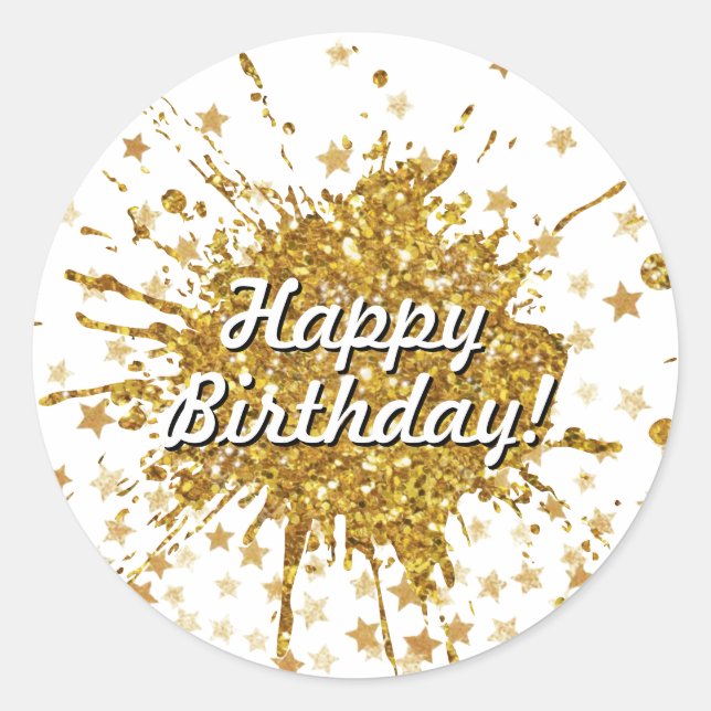 Fun gold sparkle glitter graffiti paint drip stars classic round sticker (Front)