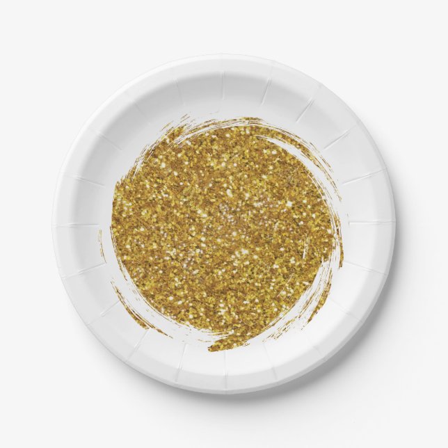 Fun gold sparkle glitter graffiti  paper plate (Front)