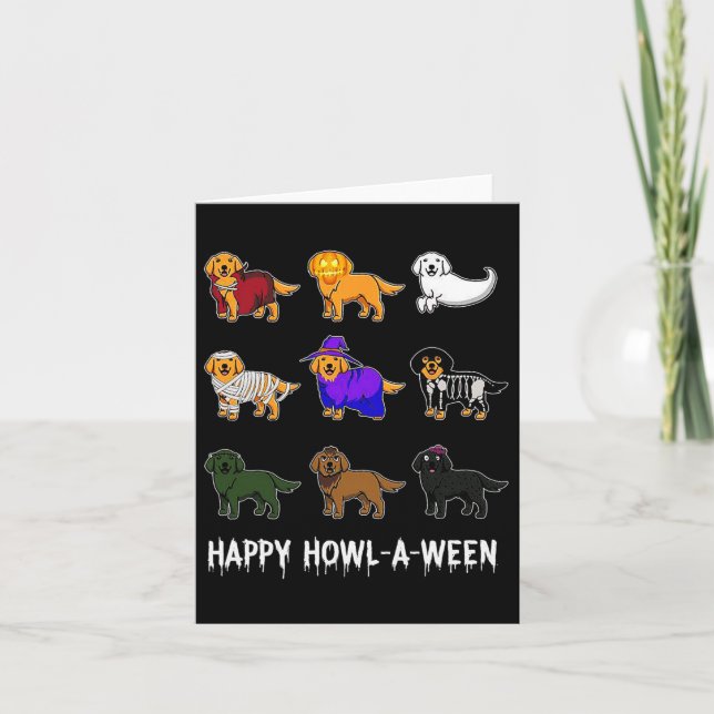 Fun Golden Retriever Dog Halloween Happy Howl-o-we Card (Front)