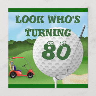 Fun Golf  80th Birthday Invitations TEMPLATE