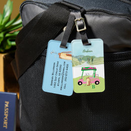 Fun Golf Cart Course Clubs Monogram Name Luggage Tag