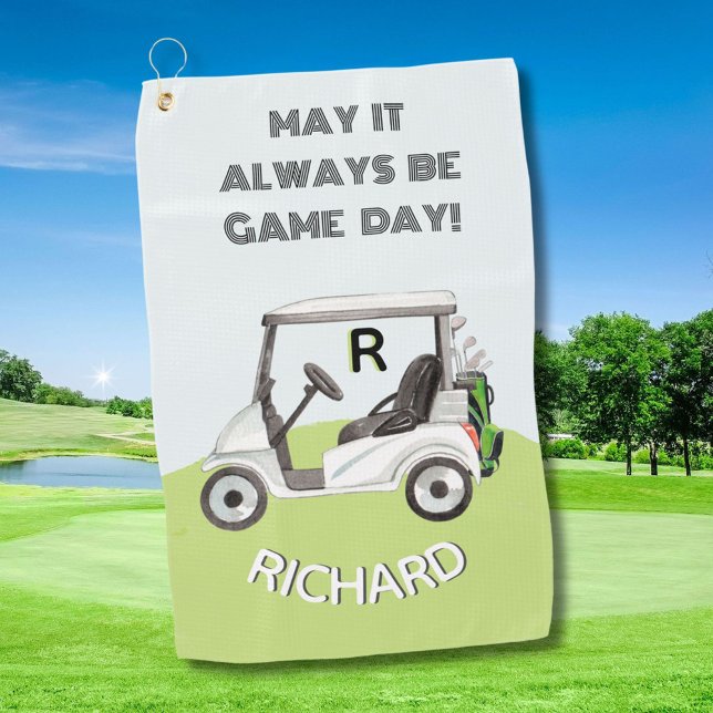Fun Golf Cart Message Monogram Name Golf Towel (Creator Uploaded)