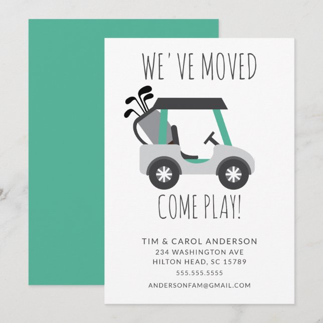 Fun Golf Cart Moving Announcement Card (Front/Back)