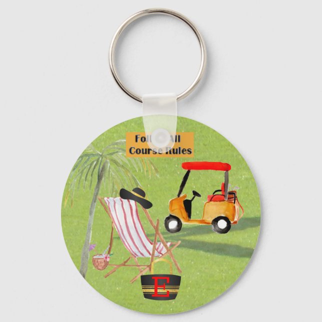 Fun Golf Course Rules Cart Beach Chair Monogram   Key Ring (Front)
