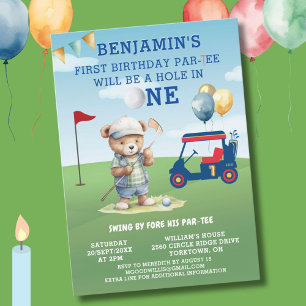 Fun Golf Hole in One Boy 1st Birthday Par-Tee   Invitation