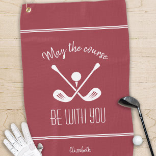Fun Golf Lover Modern Golfer Pro Custom Name Red  Golf Towel