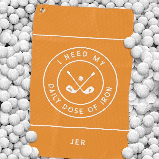 Fun Golfer Humour Golf Iron Sports Equipment Orang Golf Towel (Golfer Humor Golf Iron Sports Pro Equipment Orange Golf Towel)