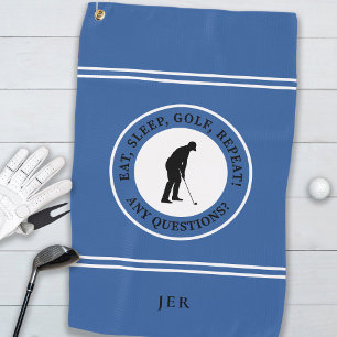 Fun Golfer Modern Monogram For Him Blue Funny Cute Golf Towel