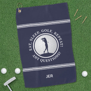 Fun Golfer Modern Monogram Sports Womens Blue Golf Towel