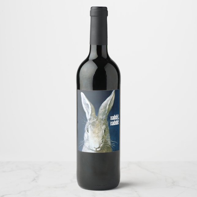 Fun Good Luck Saying Rabbit, Rabbit! Wine Labels (Front)