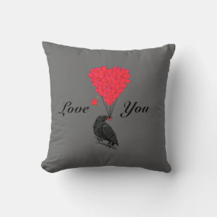 Fun gothic crow valentines love heart cushion