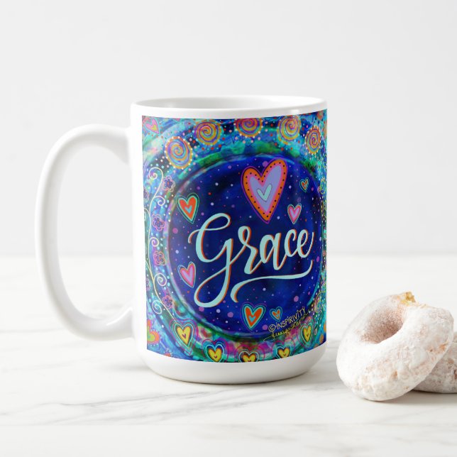Fun Grace Whimsical Girly Blue Inspirational Coffee Mug (With Donut)