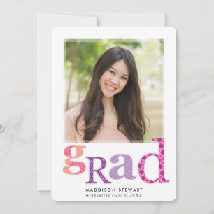 FUN GRAD chic photo modern typography pink purple Invitation