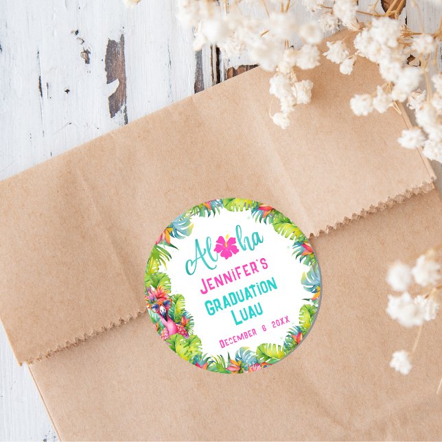 Fun Graduation Aloha Tropical Classic Round Sticker (Creator Uploaded)