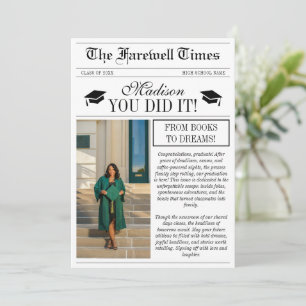 Fun Graduation Farewell Photo Newspaper Gift Card
