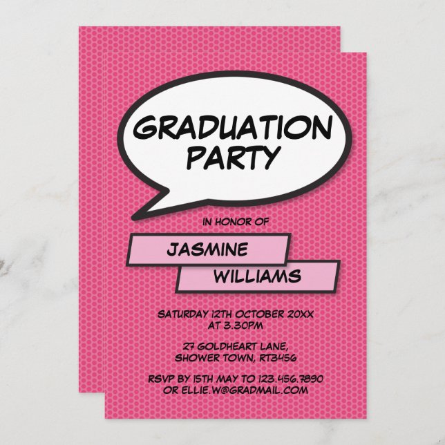 Fun Graduation Party Class of 2022 Girly Pink Invitation (Front/Back)