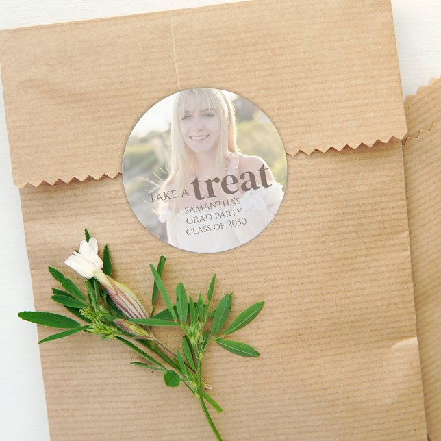 Fun Graduation Party Favour Custom Treat Classic Round Sticker (Creator Uploaded)