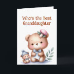Fun Granddaughter Birthday Cute Teddy Bear Card<br><div class="desc">Fun Granddaughter Birthday Cute Teddy Bear</div>