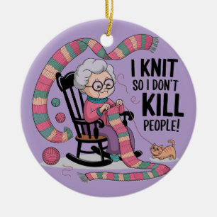 Fun Grandma Knitting Design Ceramic Tree Decoration
