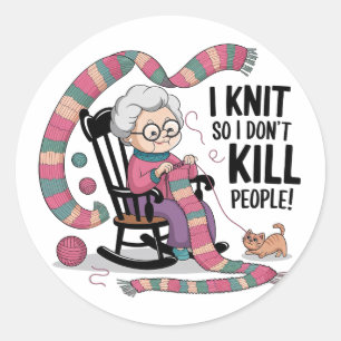 Fun Grandma Knitting Design Classic Round Sticker