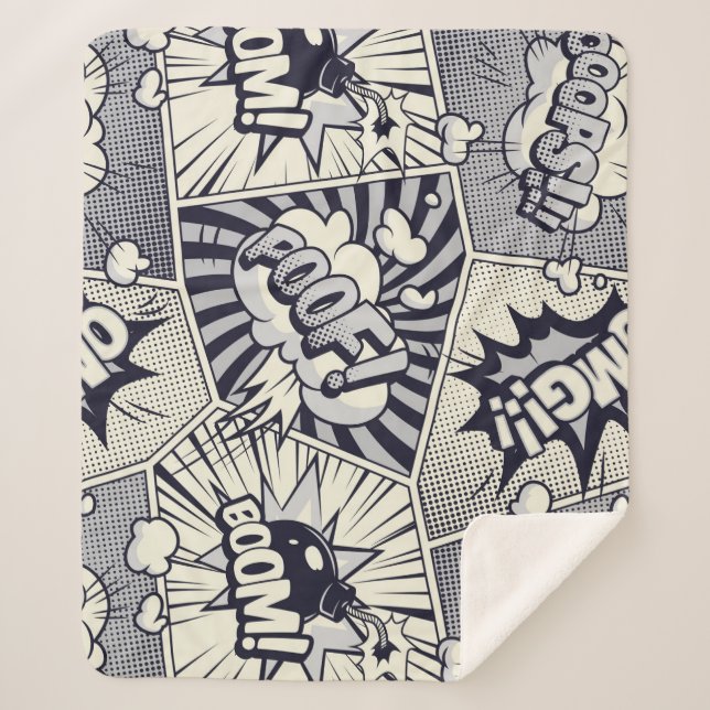  Fun Graphic Art Comic Book Speech Balloons Saying Sherpa Blanket (Front)