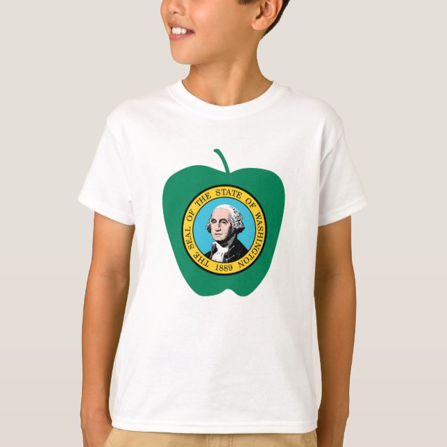 Fun Green Apple Washington State Flag T-Shirt (Front)