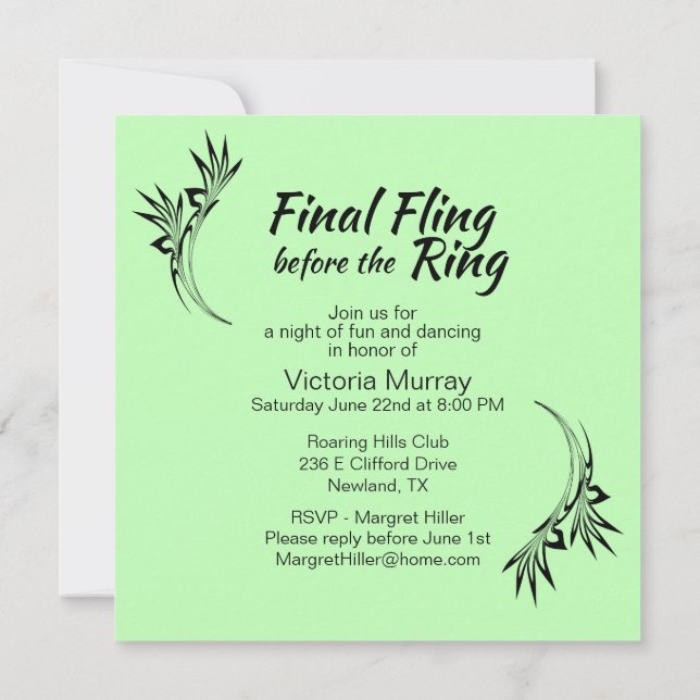 Fun Green Bachelorette Party Invitation (Back)