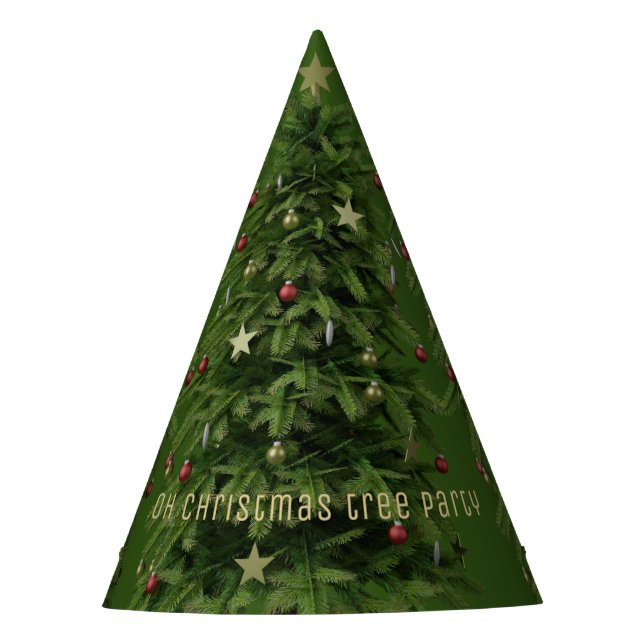 Fun Green Christmas Tree Paper Party Hat (Front)