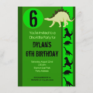 Fun Green Dinosaur Birthday Party Invitations