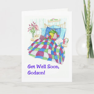 Fun Green Frog Get Well Soon for Godson Card
